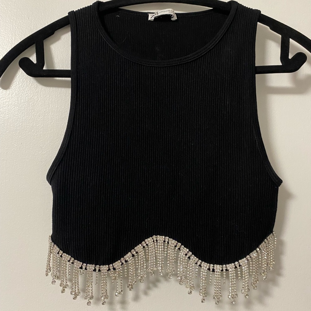 Black Beaded Crop Top